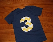Toddler Boys 3rd Third Birthday Yellow Navy Blue Chevron 3 applique Shirt 3T