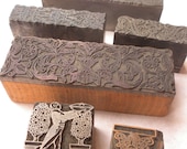 6 antique metal printers blocks, ornate designs,  printing
