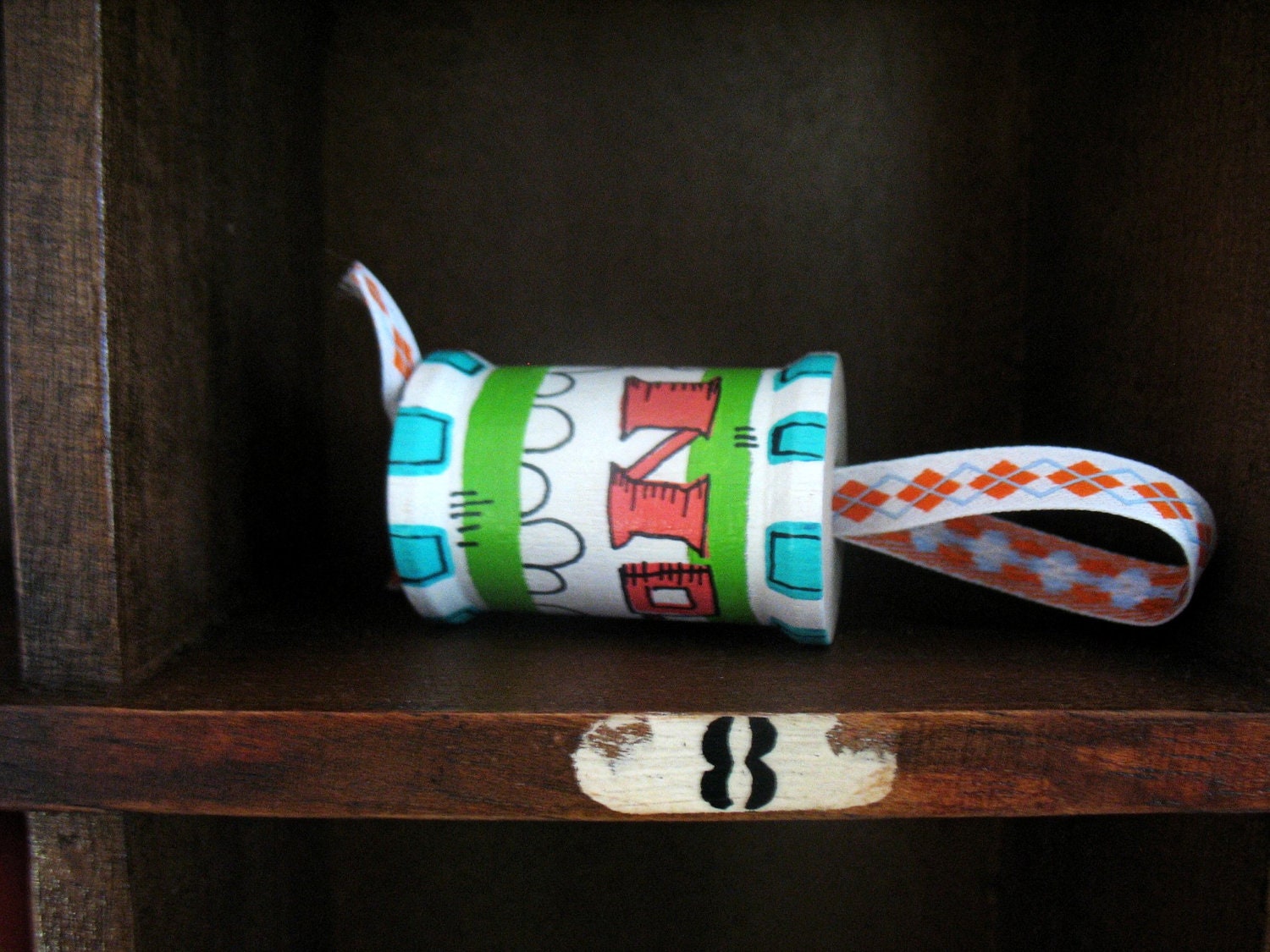 handmade wooden folk art spool ornament ... No. 27