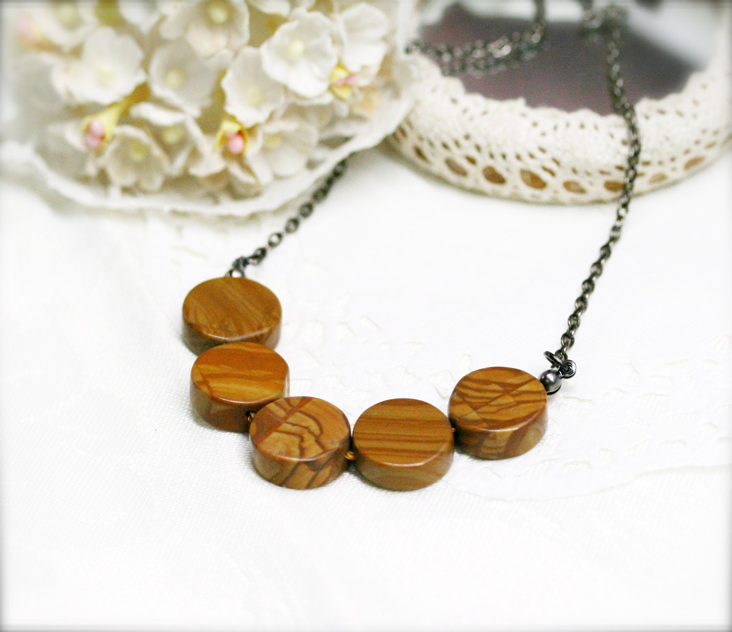 The five precepts necklace - wood jasper