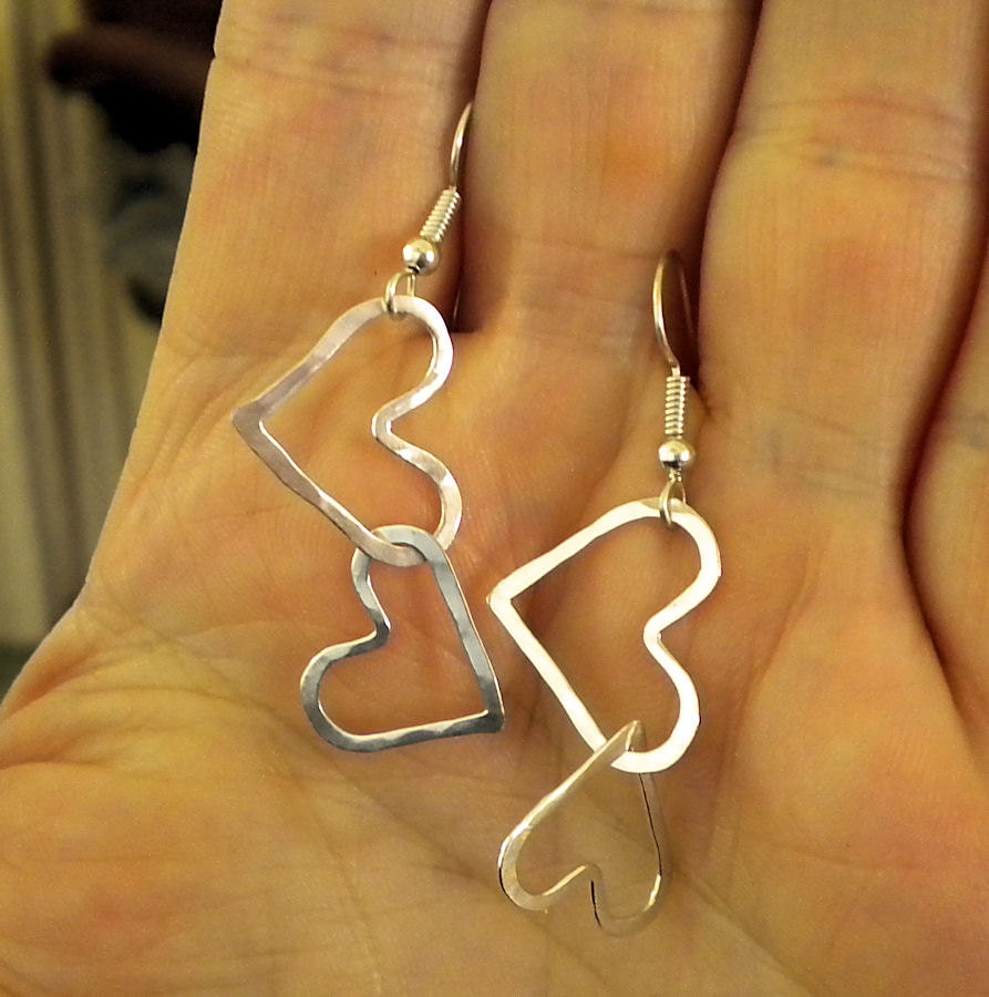 Heart Dangle Earrings Argentium Sterling Silver
