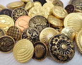 50 Vintage Metal Buttons -  Gold Button Destash - SALE Buy 5 Get 1 Free