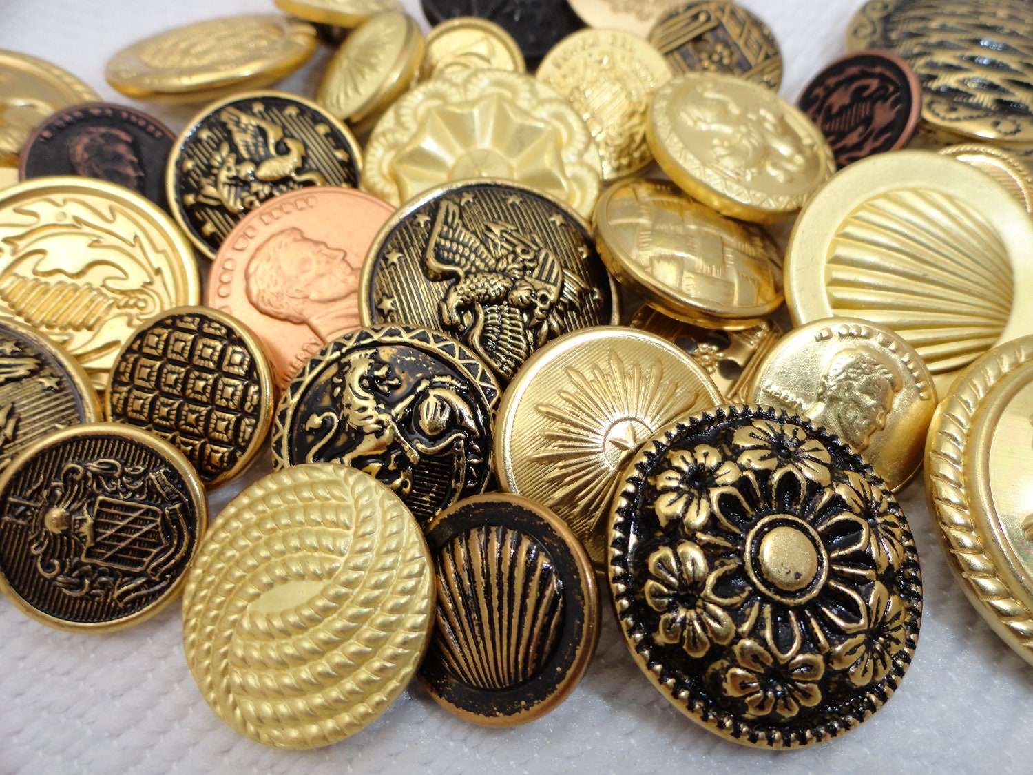 50 Vintage Metal Buttons -  Gold Button Destash - SALE Buy 5 Get 1 Free