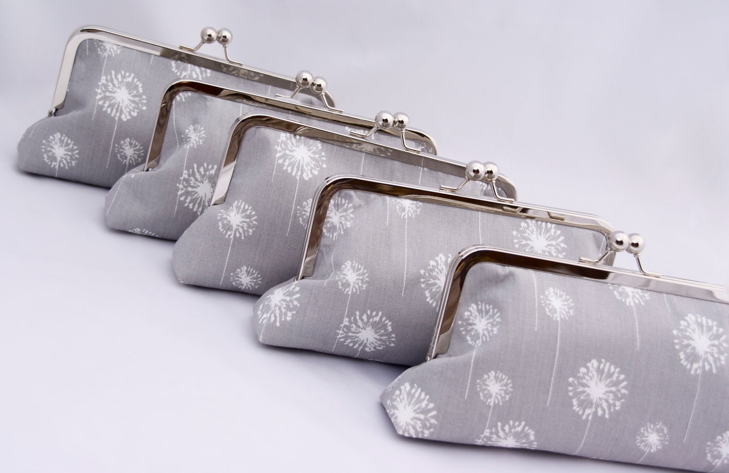 Bridesmaid Clutch Handbag Set in Gray Dandelion fabrics Design your own Wedding Bag in Various Colors