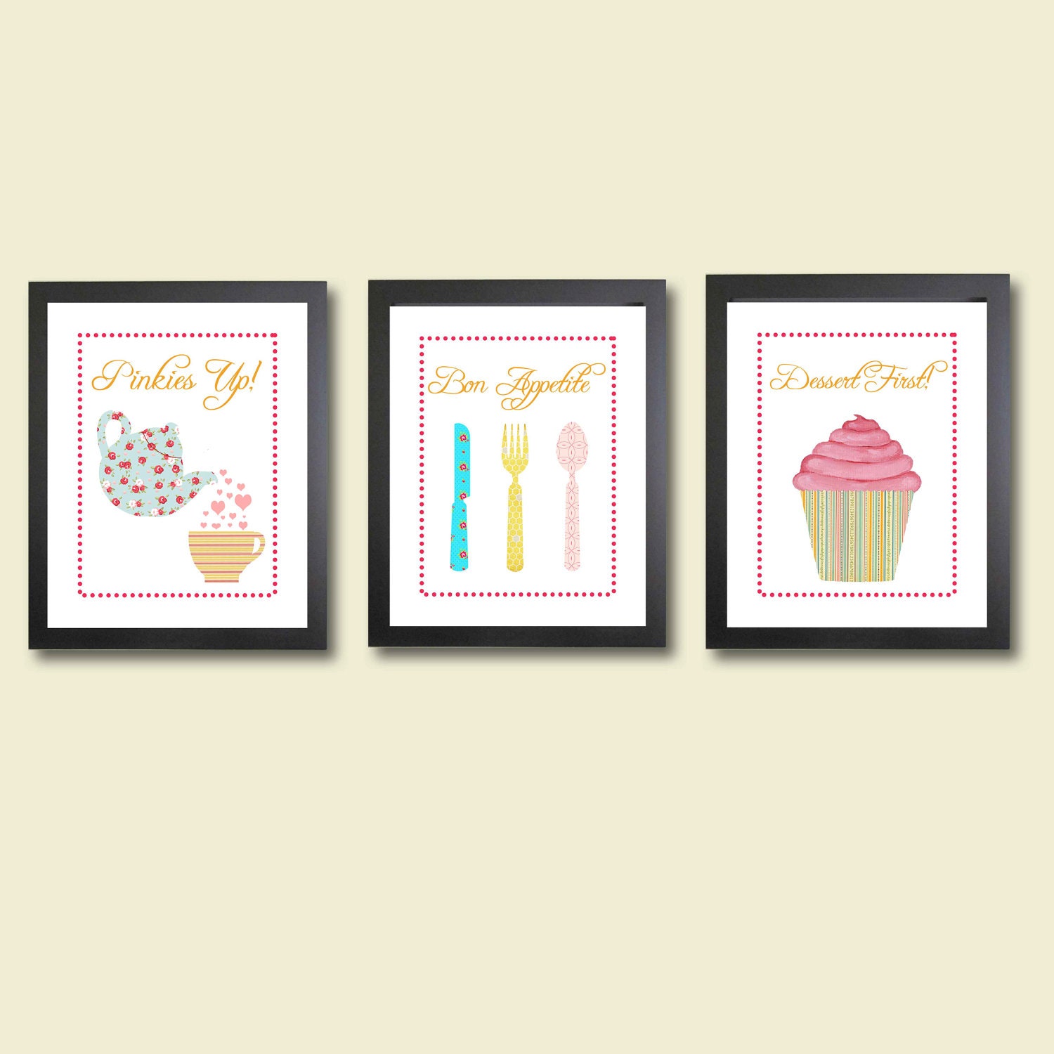 Tea Party Nursery Art, Children's Decor, Kitchen Art, Kids Wall Art, Baby Girl Nursery Decor, Teapot , Girl Decor, Art for Babies, Cupcake
