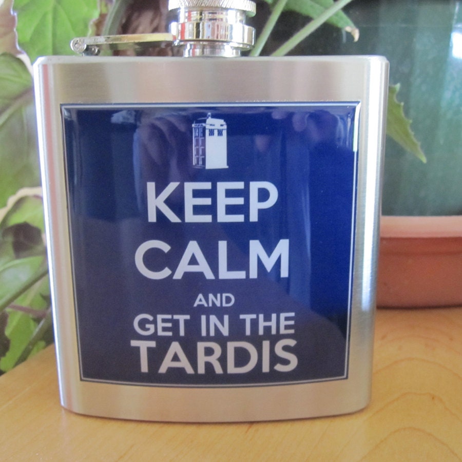 Keep Calm and Get In The Tardis Liquor Hip Flask