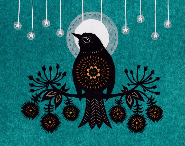 Night Bird - Cut Paper Art Print