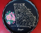 Vintage Georgia State Souvenir Serving Tray w/ Cherokee Rose