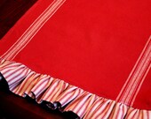 Red and Natural Striped Table Runner with Ticking Ruffles - 16" x 60" -  Table Linens