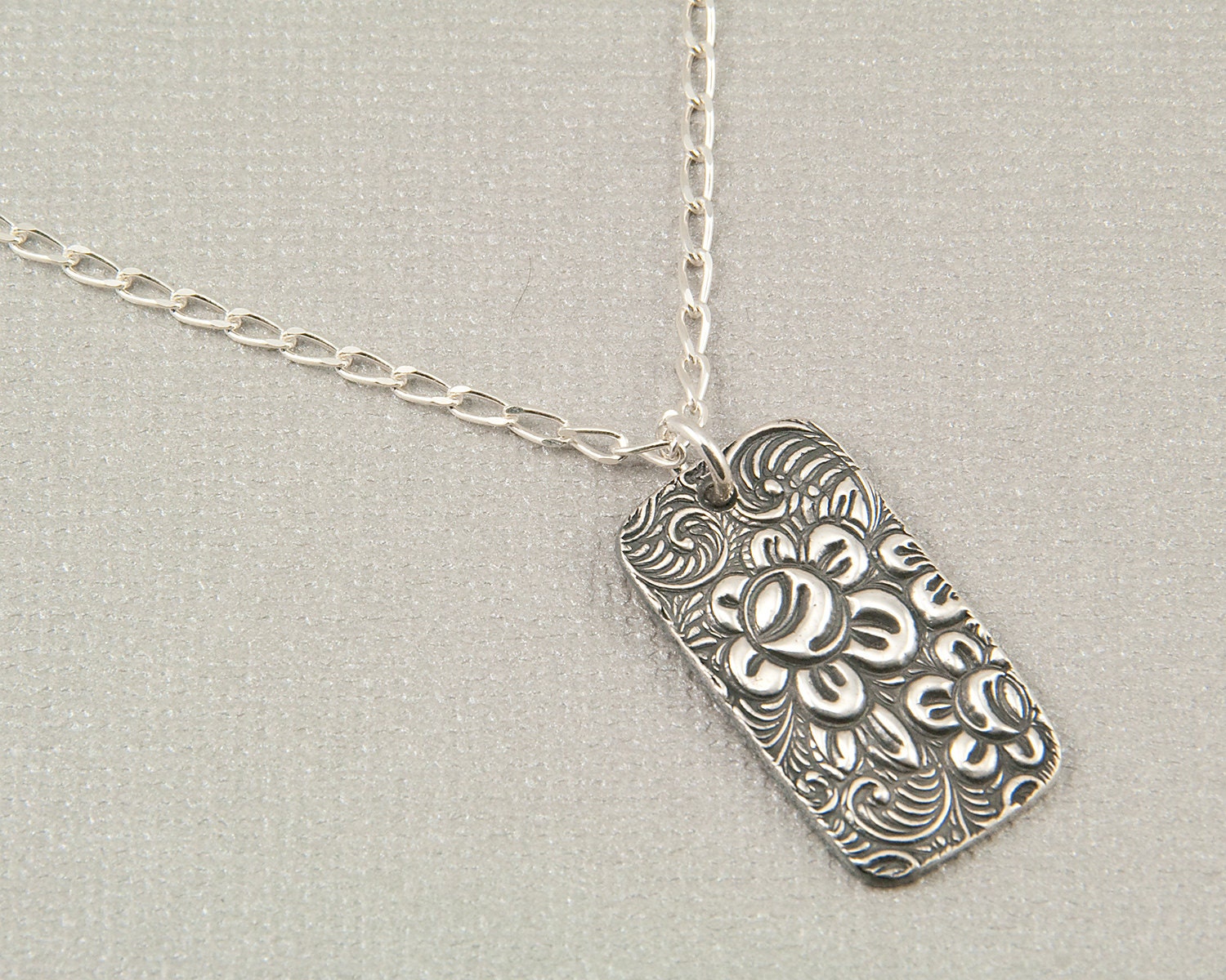 Silver flower necklace PMC fine silver floral pendant oxidized botanical jewelry handmade gift for gardener