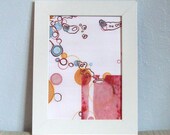Abstract Circles Pink Block Print 5 x 7 Art Print Mixed Media