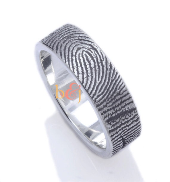 Custom Fingerprint ring 6mm Sterling Silver Wedding/Commitment Band exterior print