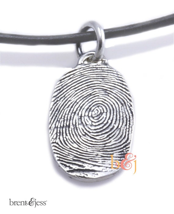 Sterling Silver Custom Thumbprint or Fingertip Print Oval Pendant