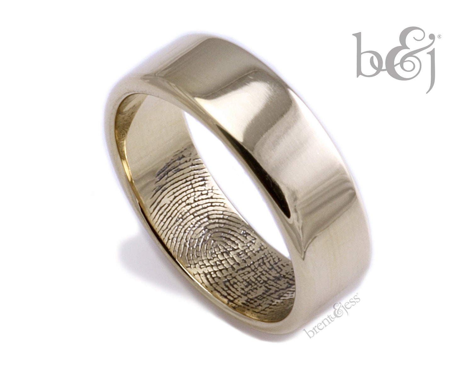 14K Fingerprint  Ring With TIP Print 6mm SIZE10 Custom Fingerprint Ring In 14k Yellow Gold With High Polish Exterior