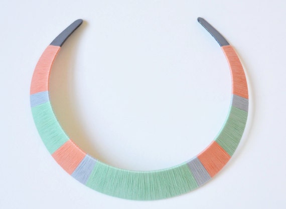 Mint. Pastel. Pretty. Colorblock Thread Wrapped Statement Bib Necklace - no. 701M