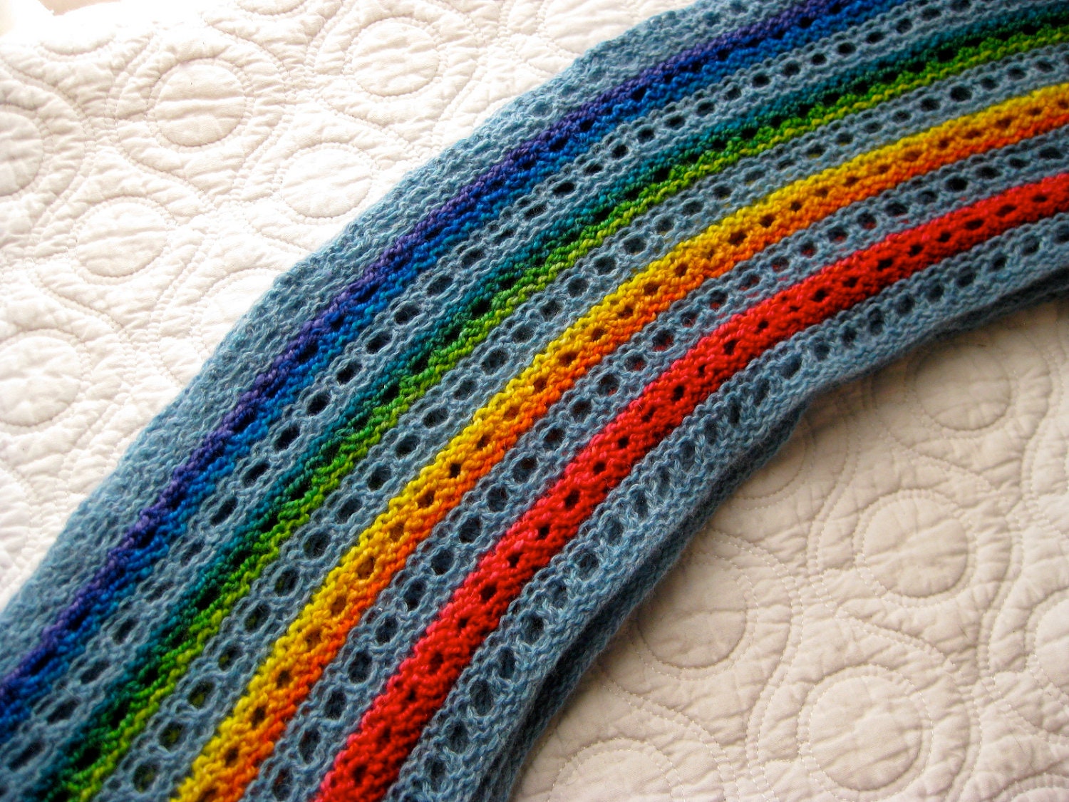 Blue Skies Scarf Luxe - Pot O' Gold on Shiva & Skye Blue Sky on 100% Cashmere Laceweight