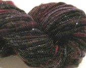 handspun sparkly corespun art yarn My Chemical Romance 65 yards knitting supplies crochet supplies black burgundy plum silver yarn
