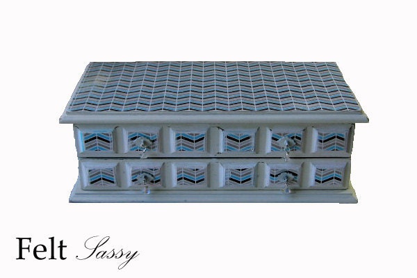 Refurbished Jewelry Box Small - Brown and Teal Chevron - by FeltSassy