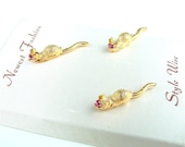 Vintage Scatter Pins Gold Mice with Pink Rhinestone Eyes Nursery Rhyme, FREE US SHIPPING