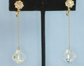 Vintage Dangle Earrings Aurora Borealis Crystal Longer Style Clip