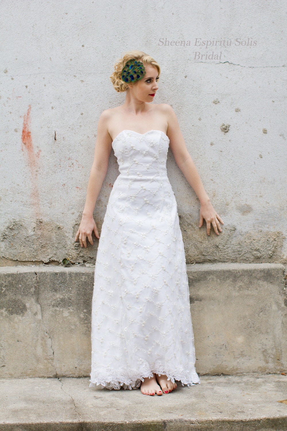 The Traveler, Classic Strapless Bridal Wedding Dress with Embroidered Lace By Sheena Espiritu Solis