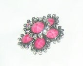 Vintage Hot Pink Flower Brooch with Rhinestones