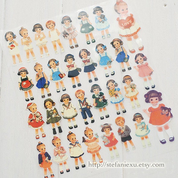 Offset Printing Iron On Transfer - Retro Paper Dolls Girls Collection (1 Sheet)