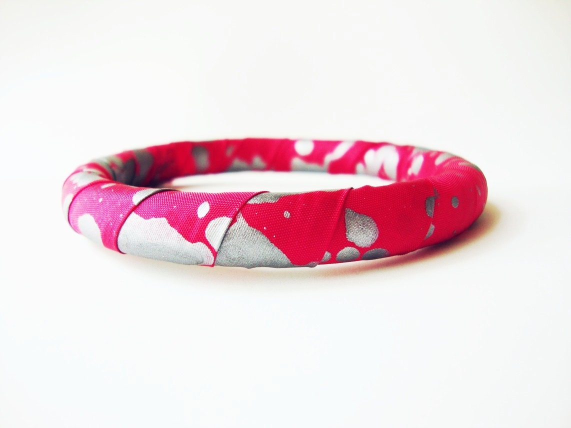 Fabric Bangle Bracelet in Metallic Red Splatter Paint
