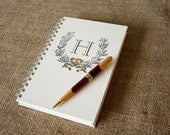 Monogram Journal, Personalized Notebook, Sketchbook - Vintage Wreath, Yellow Bow
