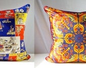 VERA Scarf Pillow Cover, WESTERN Map Decorative Throw Pillow, Eco-Chic Upcycled, 21x 21 Home Decor