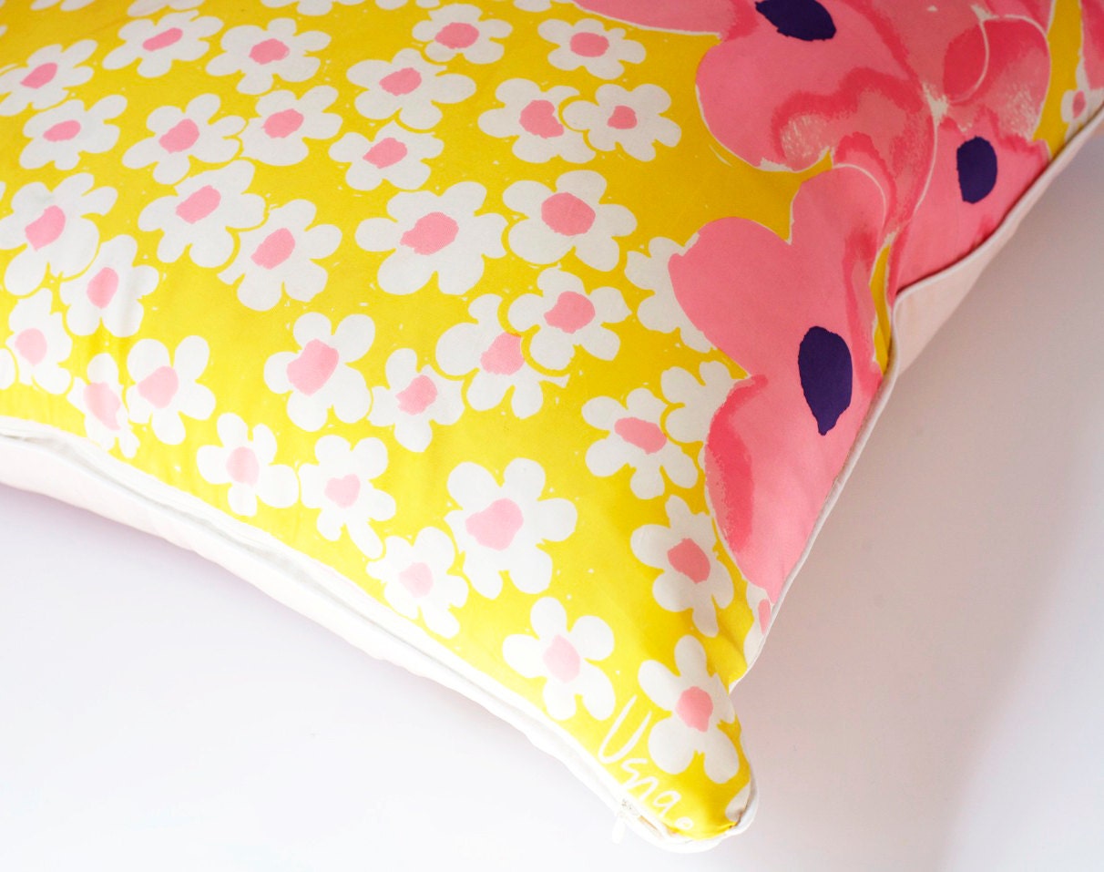 Vintage Scarf Pillow Cover Vera & CUBA, Decorative Throw Cushion Eco-Chic Upcycled Home Decor OOAK 24x24