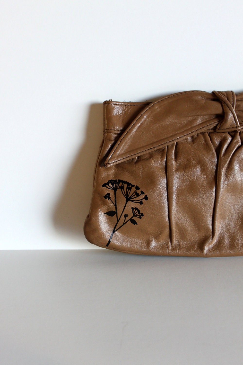 Grow - VINTAGE brown CLUTCH with hand painted flowers