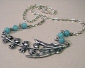 Lily of the Valley Necklace - Beaded Silver Jewelry - Lily of the Valley and Amazonite Necklace