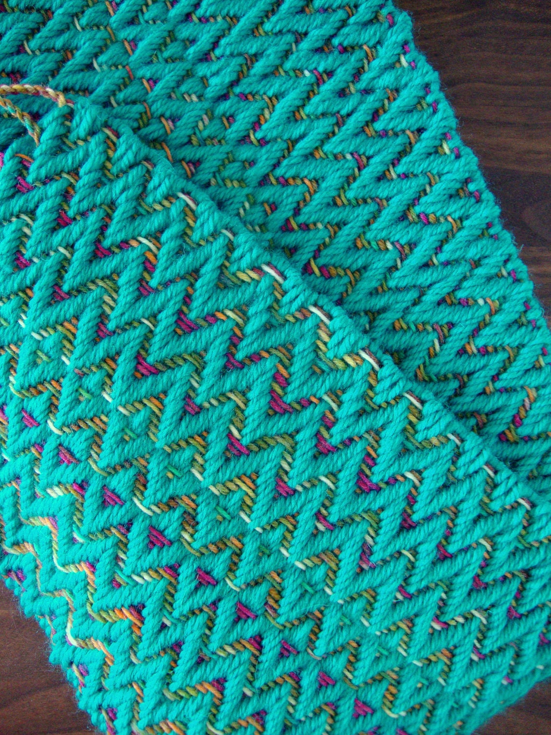Handwoven Teal, Pink, Green, and Gold Chevron Scarf