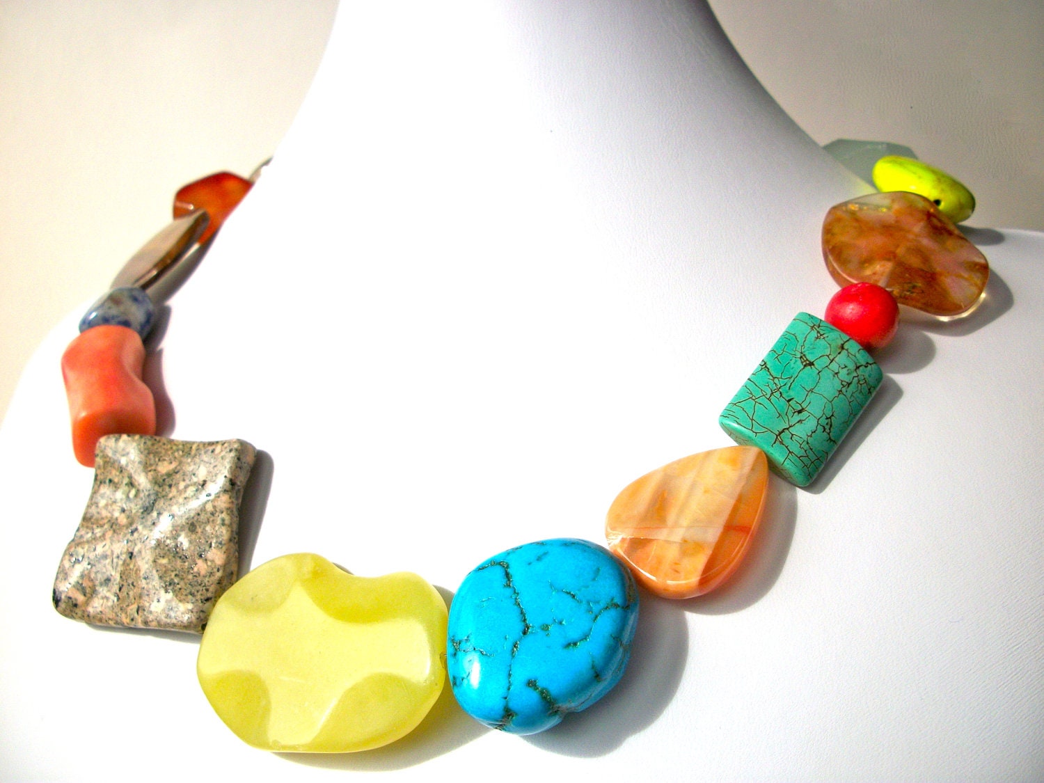 Colorful chunky gemstone necklace, statement necklace