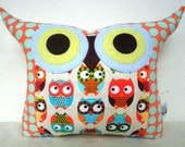 orange/blue Amy Butlet fabric /owl print Owl family/Ready to ship