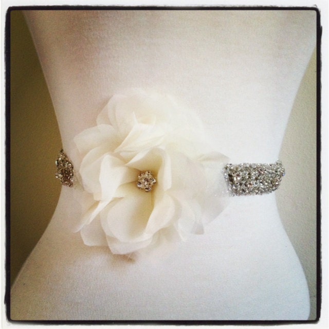 Wedding Rhinestone Belt with Silk Flower Peony
