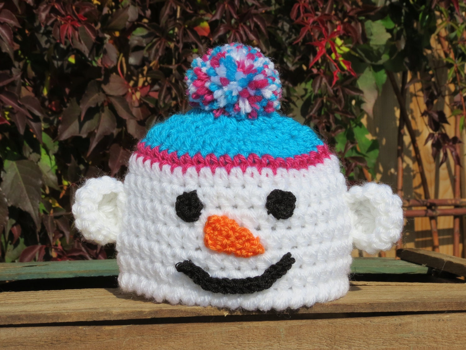 Snow Monkey Newborn Hat - (Aqua and Hot Pink) - Great Photography Prop - Ready to Ship