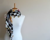 Turkish Anatolians Scarf, Black White Scarf, Pink Roses, Cotton Shawl, Needle Lacework Shawl Fall Fashion