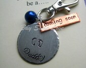 Father's Day. Birth announcement, surprise, pregnancy, father, daddy, dad, handstamped, birthstone charm KEYCHAIN