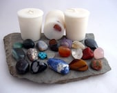 Semi Precious Candles with genuine Crystals - Set of three votives