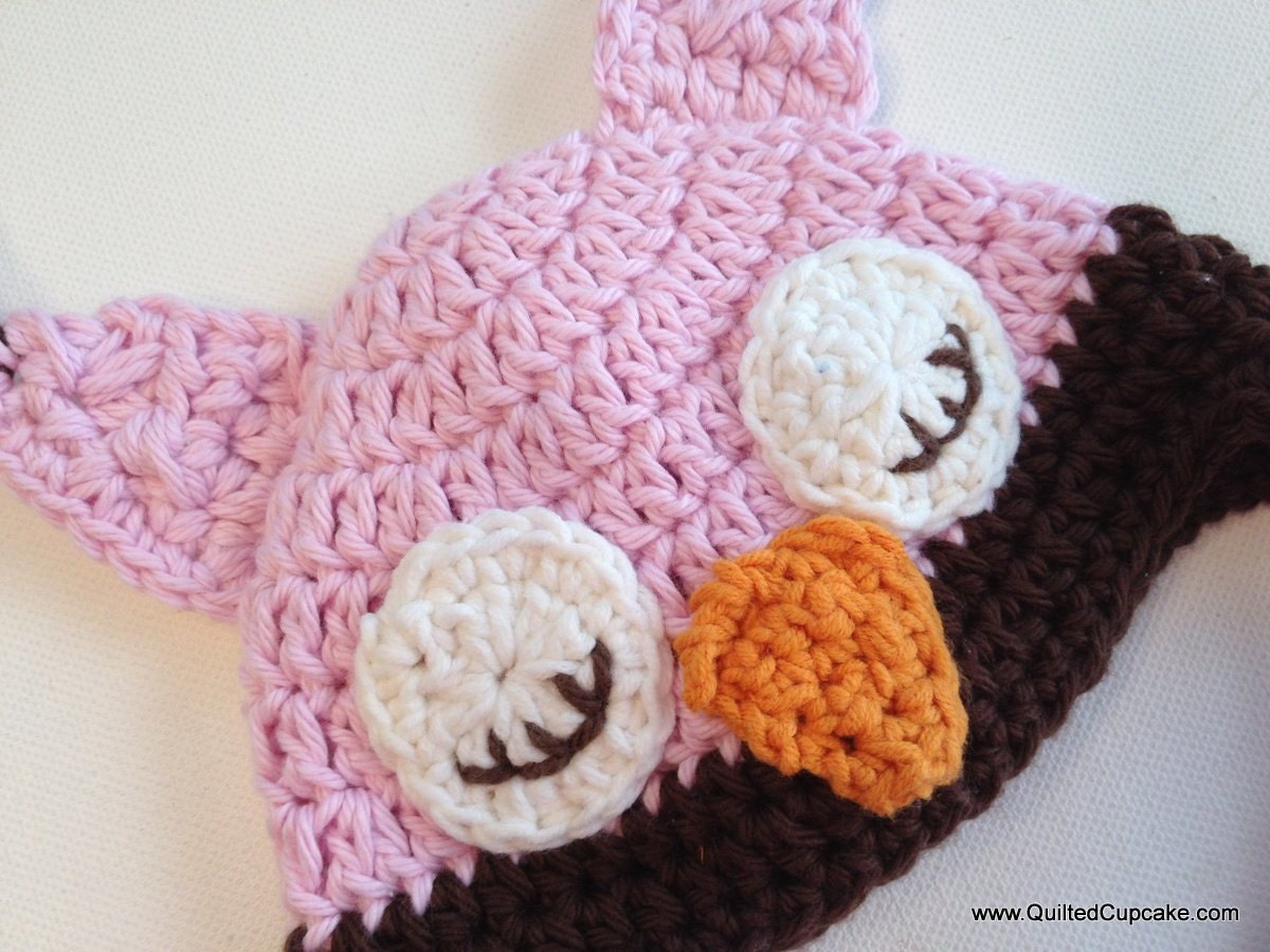 Owl Baby Hat Pink and Brown, New baby gift, Baby Shower Gift Sleepy Owl hat