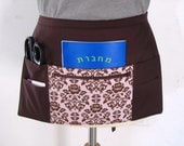 Craft Vendor Waitress Apron with 6 pockets pink and brown damask