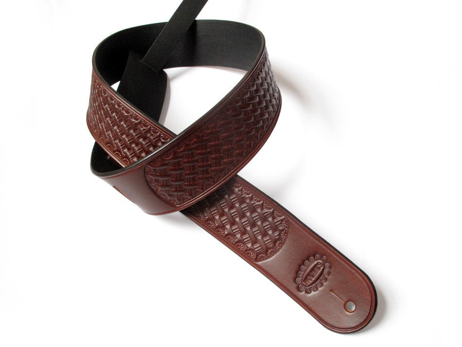 Handmade Basket Stamped 2" Leather Guitar Strap