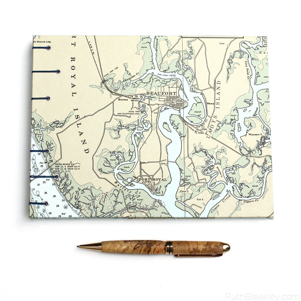 Beaufort Nautical Guestbook - Handmade Using Vintage South Carolina Chart