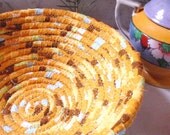 Modern Harvest - Round Coiled Basket - Organizer, Gold, Handmade, Catchall for Change, Cell Phone, Keys