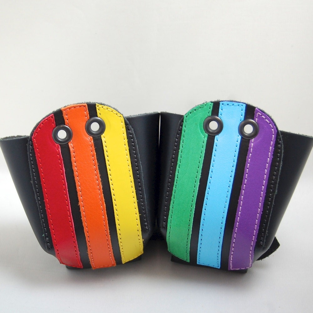 Leather Toe Guards with Rainbow Stripes