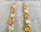 Vintage Star Jewelry Co. Peach and Apricot Lucite Leaf and Yellow Rhinestone Goldtone Necklace and Bracelet Set
