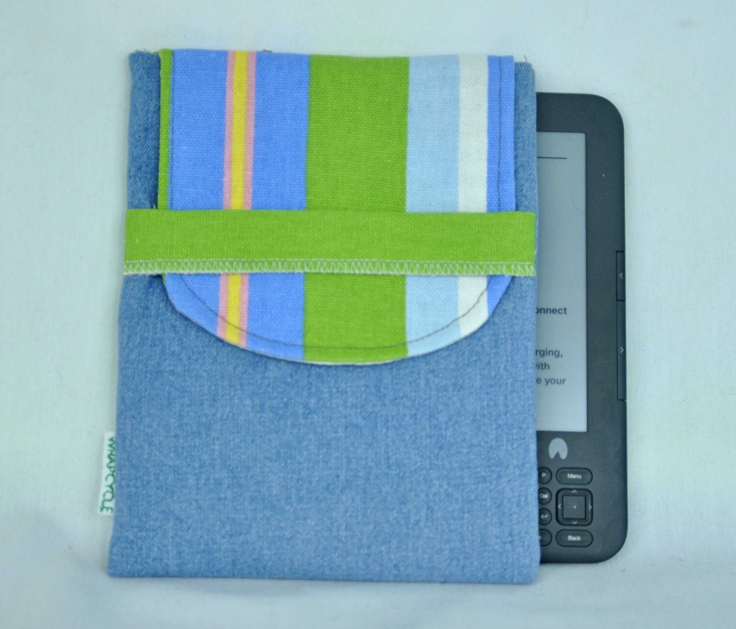 50% OFF and Free Shipping Eco Padded Nook Kindle eReader Sleeve in Blue Denim with Stripes