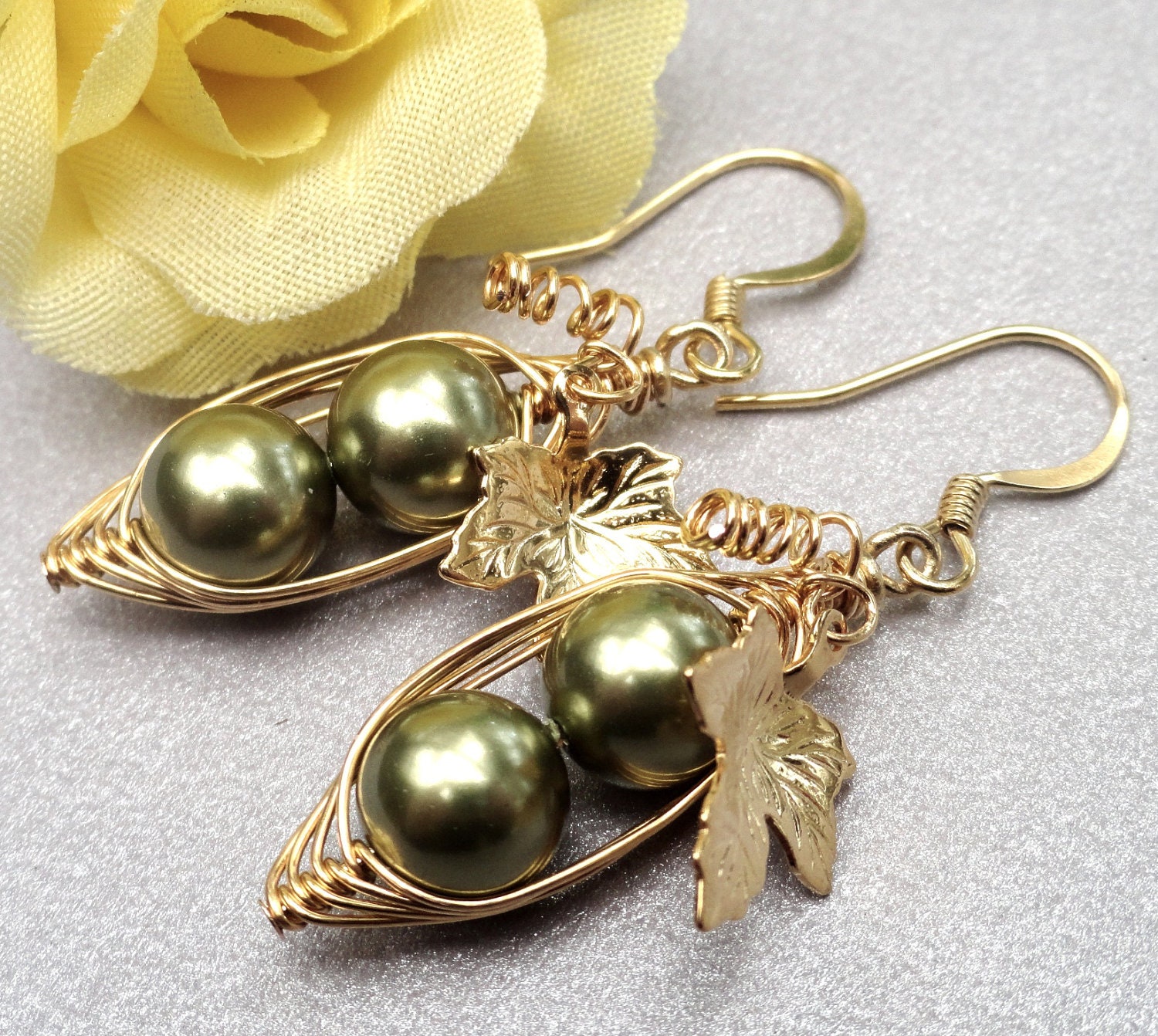Two Sweet Peas In A Pod Gold Earrings Choose Your Color  - For Brides, Bridesmaids, Sisters, Friends And Mothers